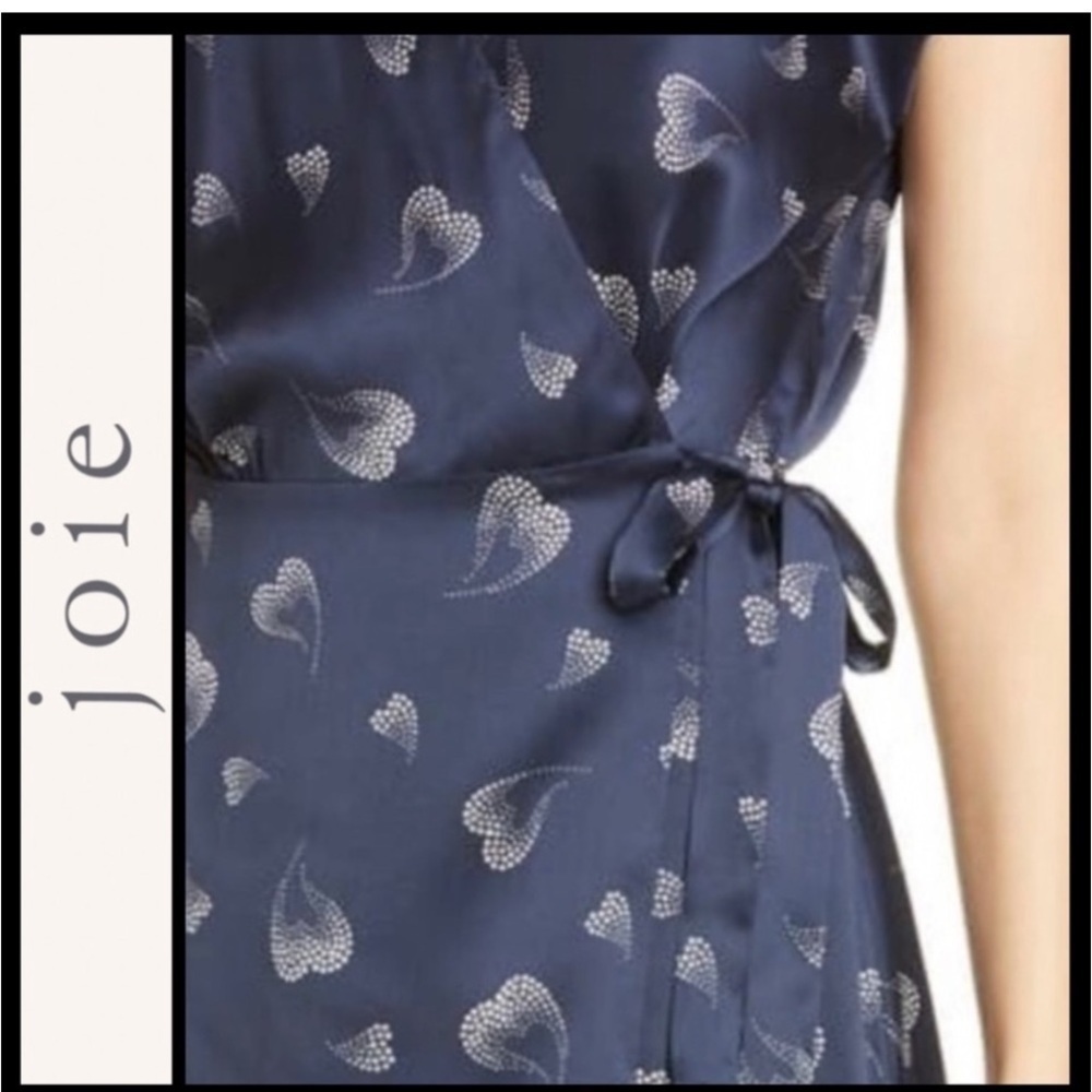 BETHWYN HEART PRINT WRAP SILK DRESS IN MIDNIGHT from Joie NWOT - Picture 8 of 8